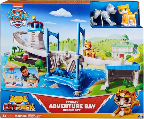 PAW PATROL Cat Pack Adventure Bay Playset with Lookout Tower and 2 Action Figuresمجموعة لعب كات باك ادفنتشر باي ريسكيو من باو باترول