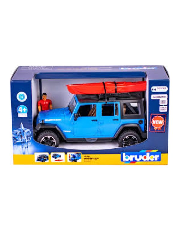 Bruder Jeep Wrangler Rubicon Unlimited with Kayak and Kayaker برودر سيارة جيب رانجلر روبيكون